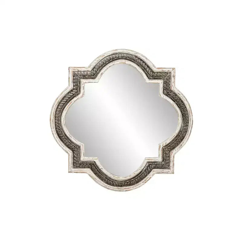 Specchio da parete a quadrifoglio, rotondo, bianco, pezzo unico