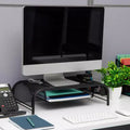 Supporto per Monitor in Rete Metallica Nera con Contenitore, Set da 2