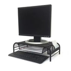 Supporto per Monitor in Rete Metallica Nera con Contenitore, Set da 2