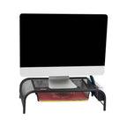 Supporto per Monitor in Rete Metallica Nera con Contenitore, Set da 2