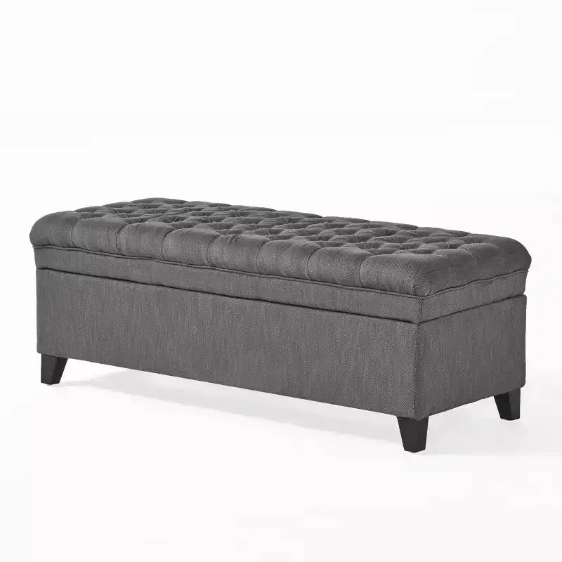 Panca Contenitore Ottomana con Vano Nascosto, Beige/Grigio, Seduta Singola