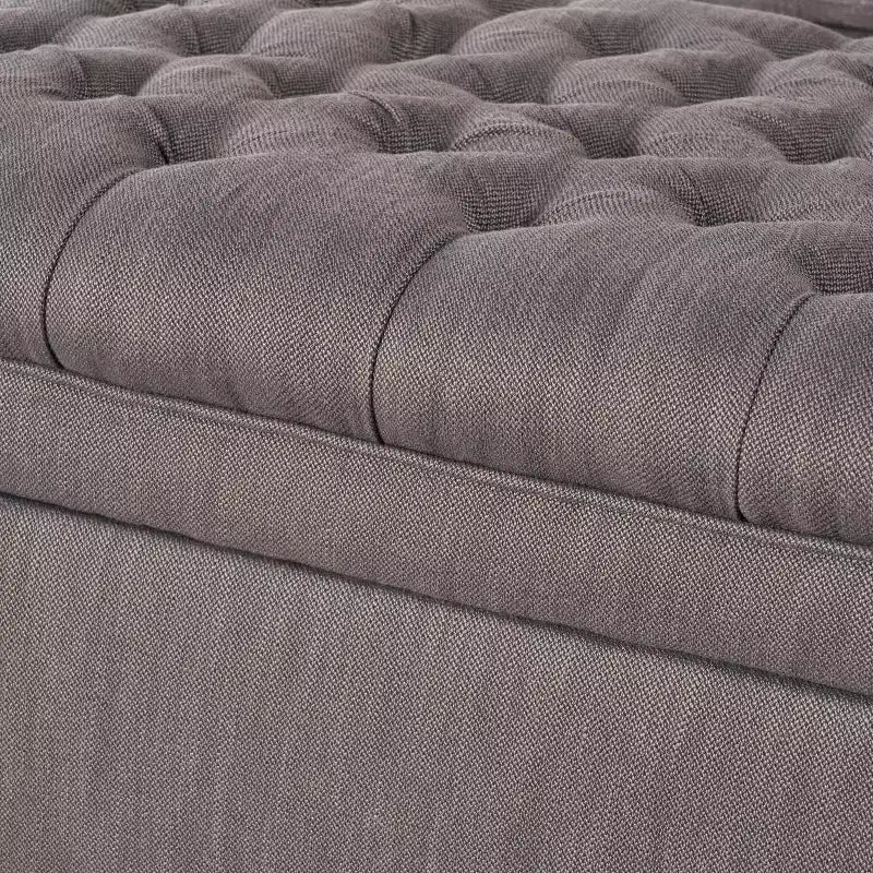 Panca Contenitore Ottomana con Vano Nascosto, Beige/Grigio, Seduta Singola
