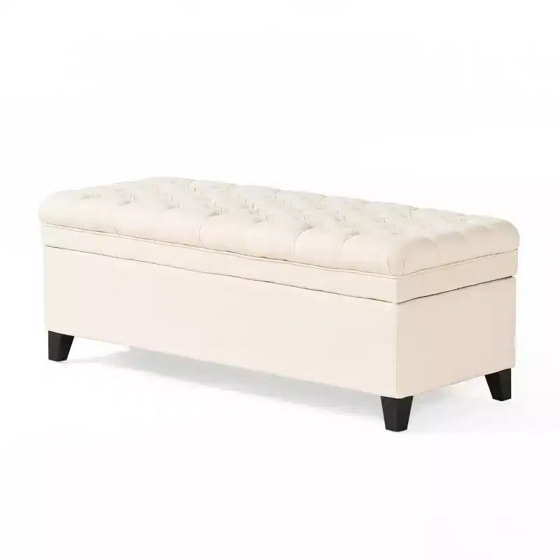 Panca Contenitore Ottomana con Vano Nascosto, Beige/Grigio, Seduta Singola