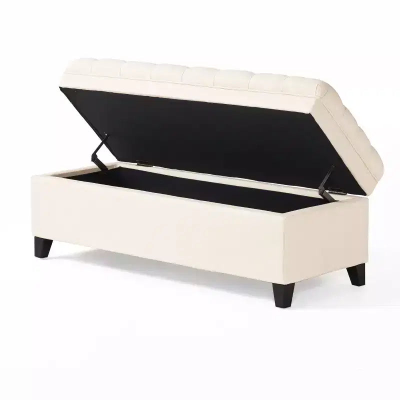 Panca Contenitore Ottomana con Vano Nascosto, Beige/Grigio, Seduta Singola