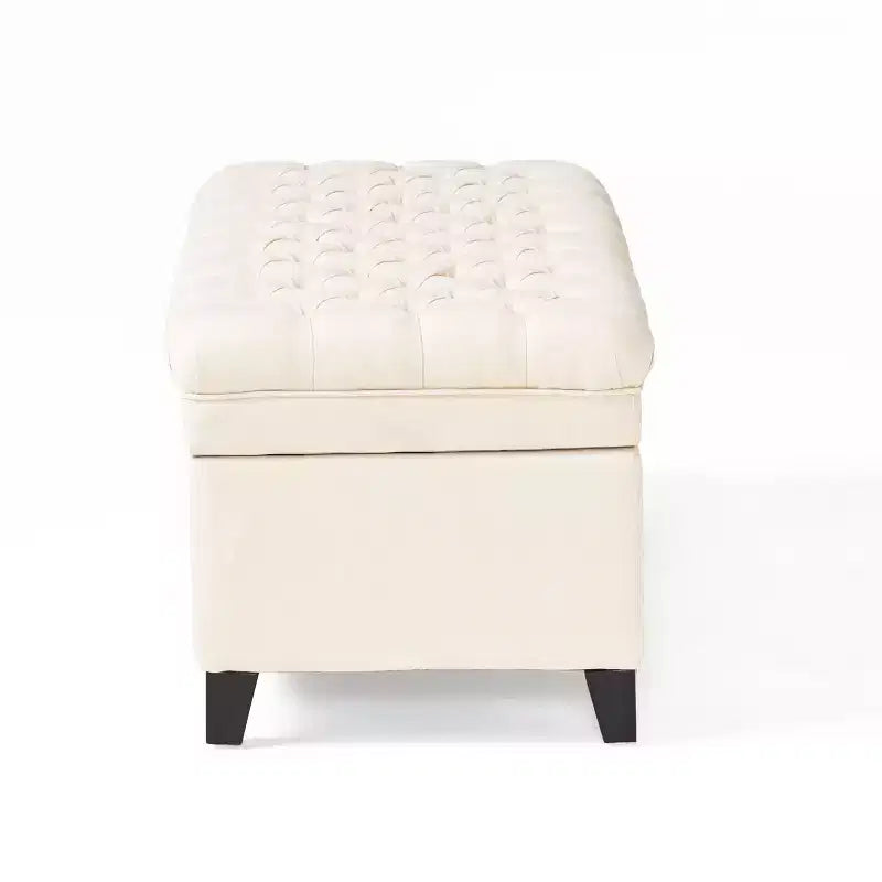 Panca Contenitore Ottomana con Vano Nascosto, Beige/Grigio, Seduta Singola