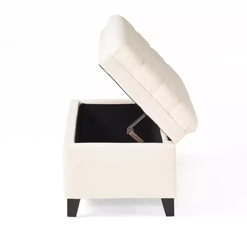 Panca Contenitore Ottomana con Vano Nascosto, Beige/Grigio, Seduta Singola