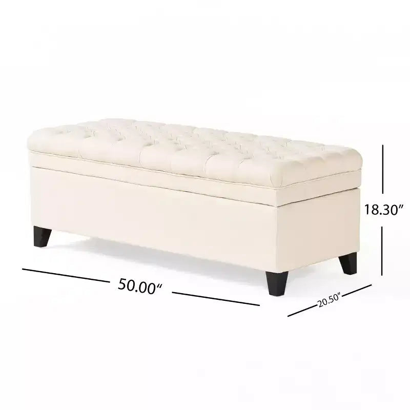 Panca Contenitore Ottomana con Vano Nascosto, Beige/Grigio, Seduta Singola