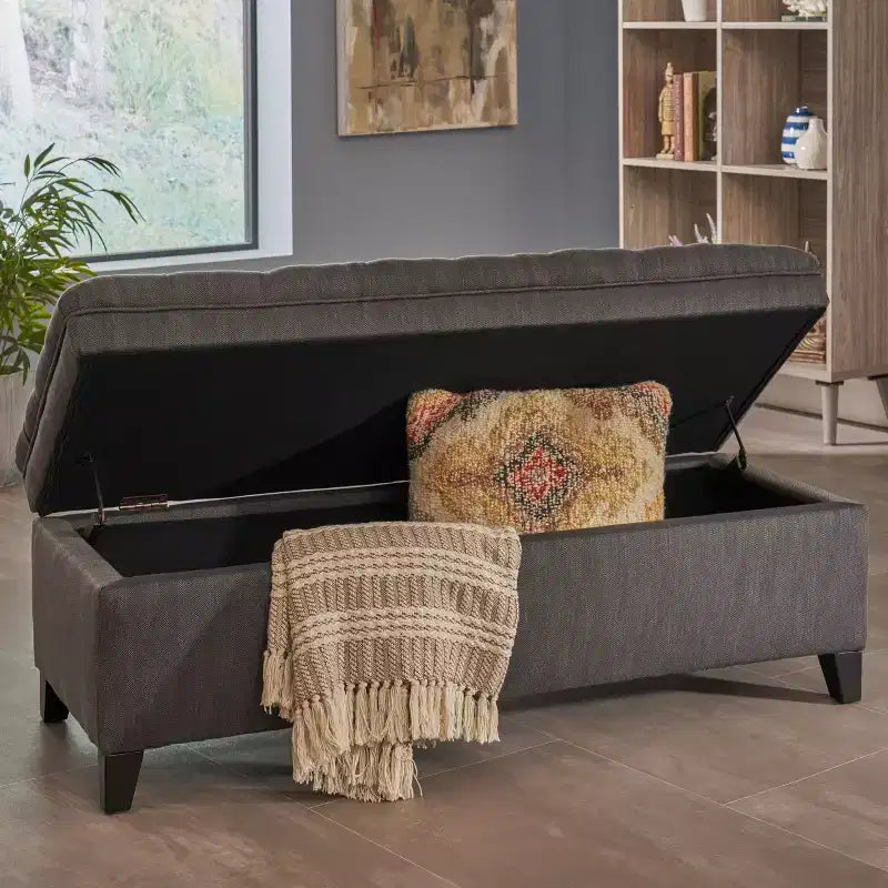 Panca Contenitore Ottomana con Vano Nascosto, Beige/Grigio, Seduta Singola