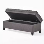 Panca Contenitore Ottomana con Vano Nascosto, Beige/Grigio, Seduta Singola