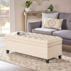 Panca Contenitore Ottomana con Vano Nascosto, Beige/Grigio, Seduta Singola