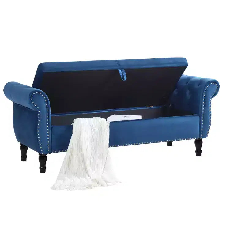 Panca contenitore in velluto trapuntato beige / nero / blu / grigio con borchie, 1 posto
