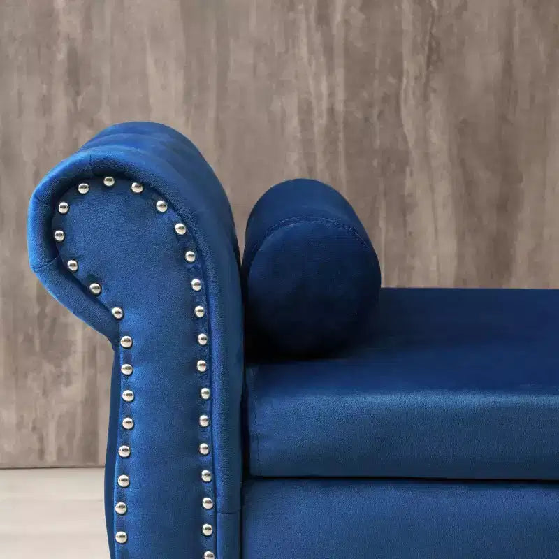 Panca contenitore in velluto trapuntato beige / nero / blu / grigio con borchie, 1 posto