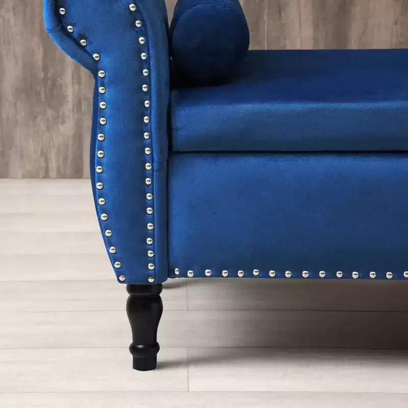 Panca contenitore in velluto trapuntato beige / nero / blu / grigio con borchie, 1 posto