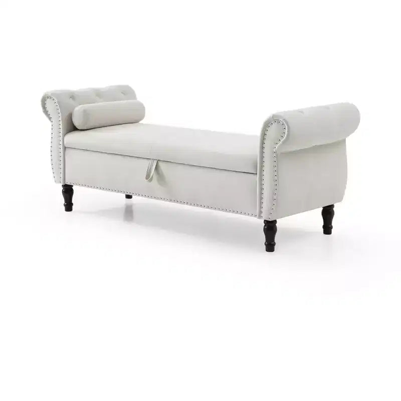 Panca contenitore in velluto trapuntato beige / nero / blu / grigio con borchie, 1 posto