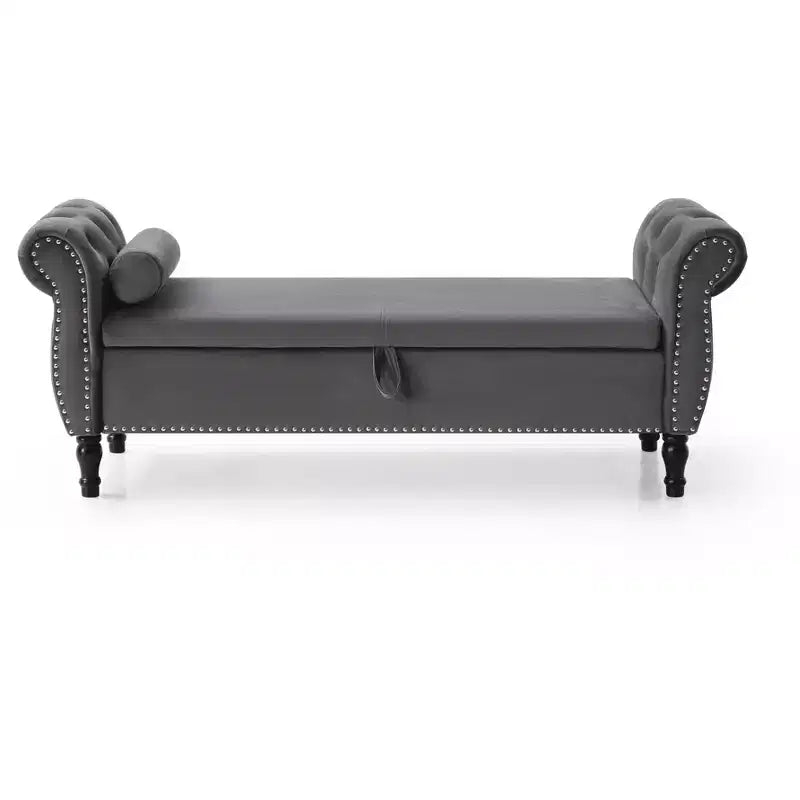 Panca contenitore in velluto trapuntato beige / nero / blu / grigio con borchie, 1 posto