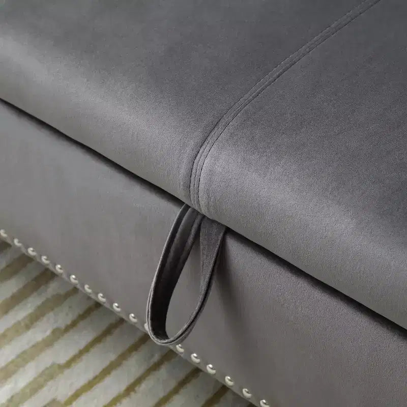 Panca contenitore in velluto trapuntato beige / nero / blu / grigio con borchie, 1 posto