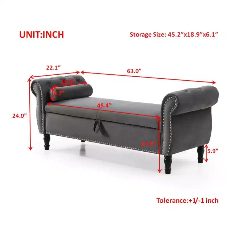 Panca contenitore in velluto trapuntato beige / nero / blu / grigio con borchie, 1 posto