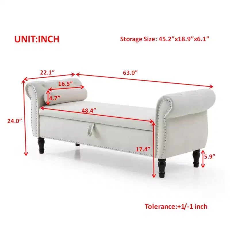 Panca contenitore in velluto trapuntato beige / nero / blu / grigio con borchie, 1 posto
