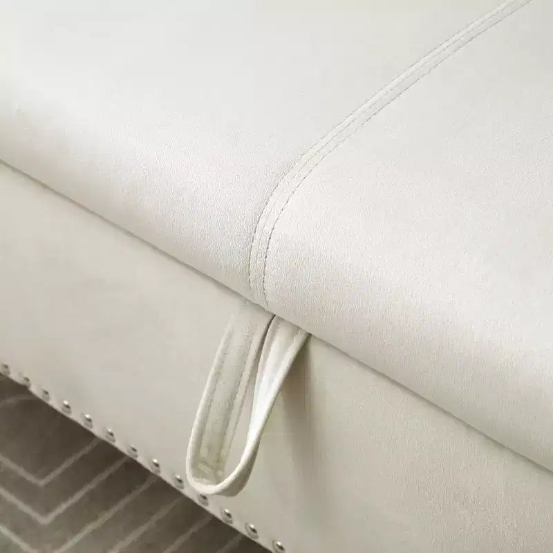 Panca contenitore in velluto trapuntato beige / nero / blu / grigio con borchie, 1 posto