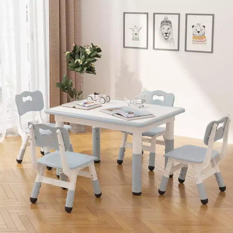 Children's Table With Chair, Height Adjustable, With Graffite Top, Children's Table With 4 Chairs For Kindergarten Nursery, Ergonomic Chair