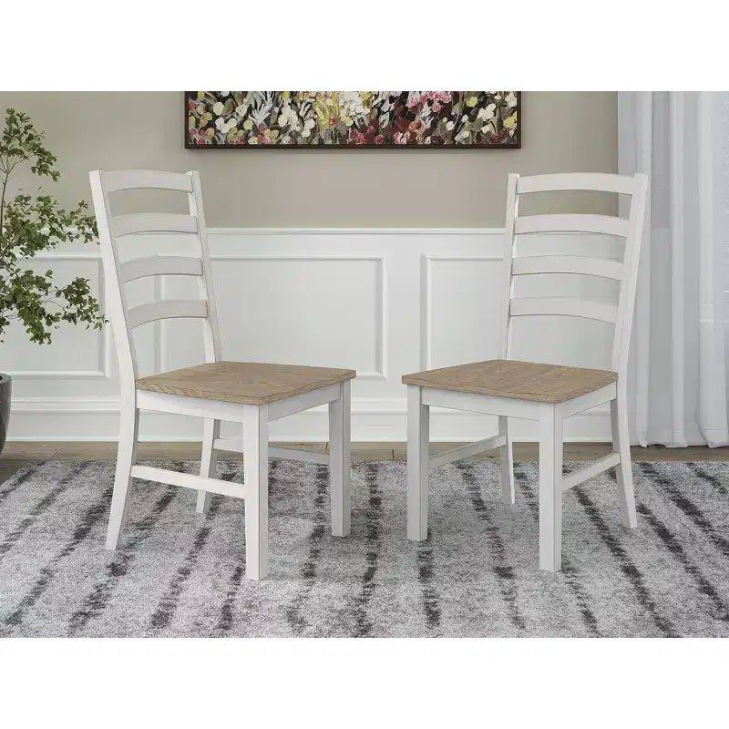 Signature Design by Ashley Westlinport Dining Room Side Chairs, Set of 2, White Frame with Brown Contoured Wood Seat