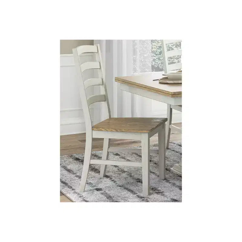 Sedie da pranzo con schienale a pioli bianche e marroni, set da 2 (per 2 persone)