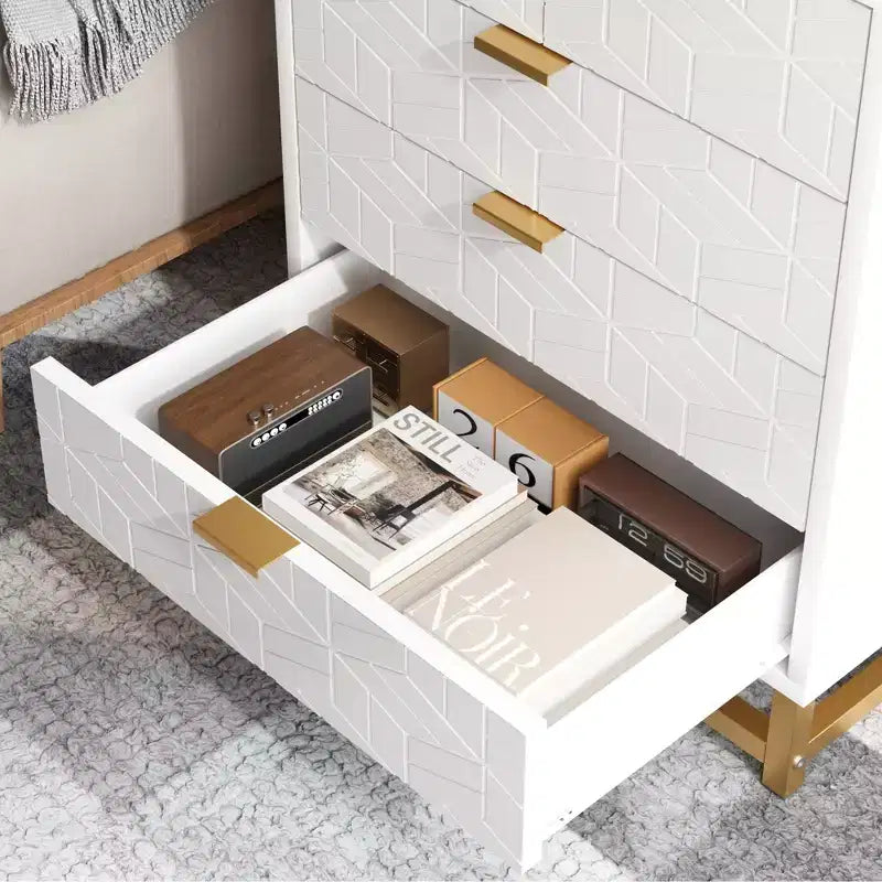 Cassettiera Bianca a 5 Cassetti, Cassettiera Alta, Cassettiera a 5 Cassetti con Spazio Profondo, Armadio Contenitore in Legno per Soggiorno, Ingresso, Ufficio