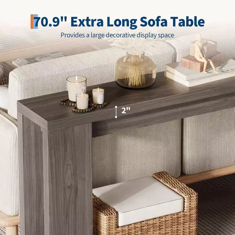 Tavolino consolle rettangolare da 180 cm in marrone/grigio/quercia, tavolo stretto da divano e corridoio