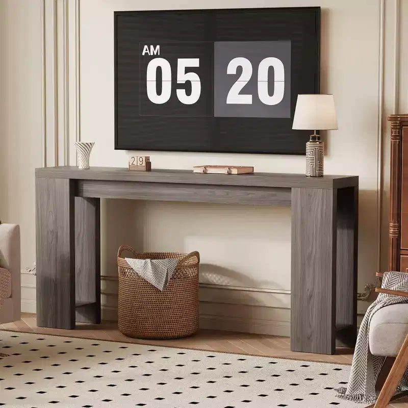 Tavolino consolle rettangolare da 180 cm in marrone/grigio/quercia, tavolo stretto da divano e corridoio