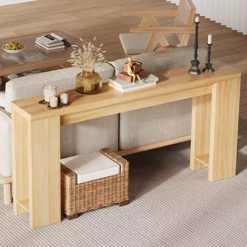 Tavolino consolle rettangolare da 180 cm in marrone/grigio/quercia, tavolo stretto da divano e corridoio