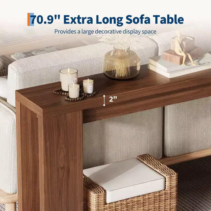Tavolino consolle rettangolare da 180 cm in marrone/grigio/quercia, tavolo stretto da divano e corridoio