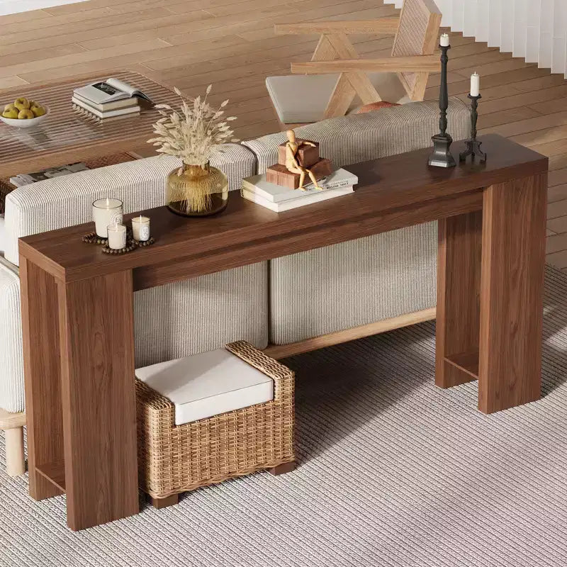 Tavolino consolle rettangolare da 180 cm in marrone/grigio/quercia, tavolo stretto da divano e corridoio