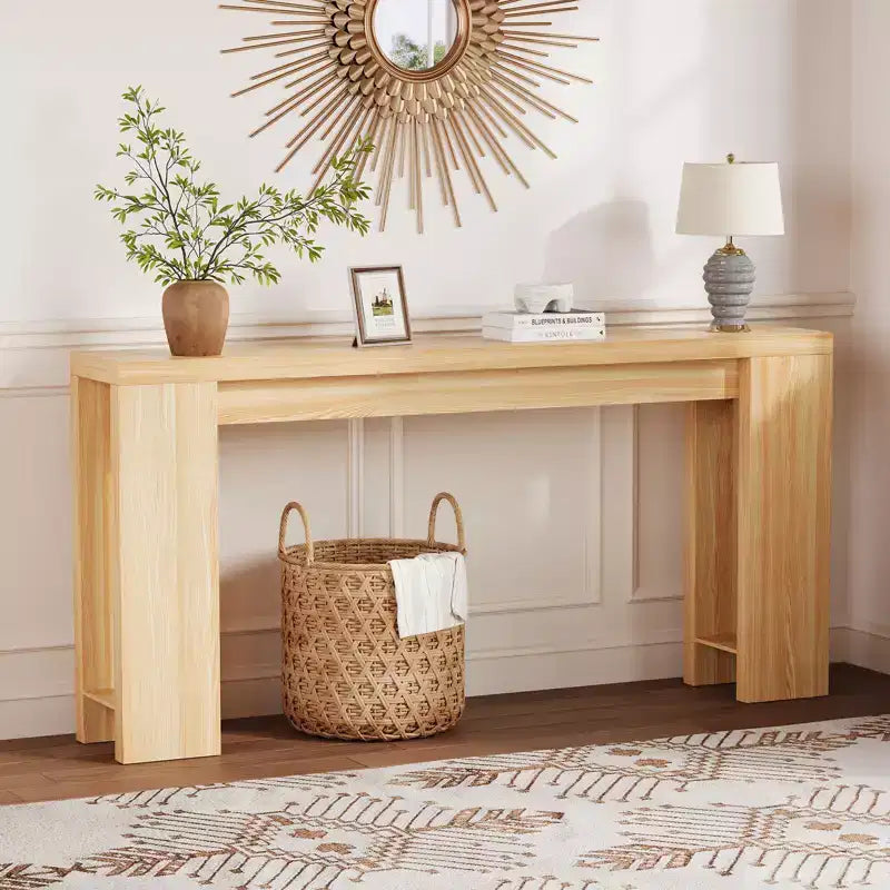 Tavolino consolle rettangolare da 180 cm in marrone/grigio/quercia, tavolo stretto da divano e corridoio