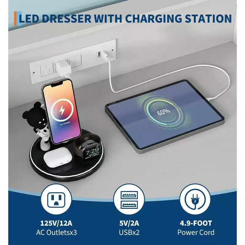 Cassettiera intelligente a 5 cassetti con LED RGB e ricarica – Nero/Bianco