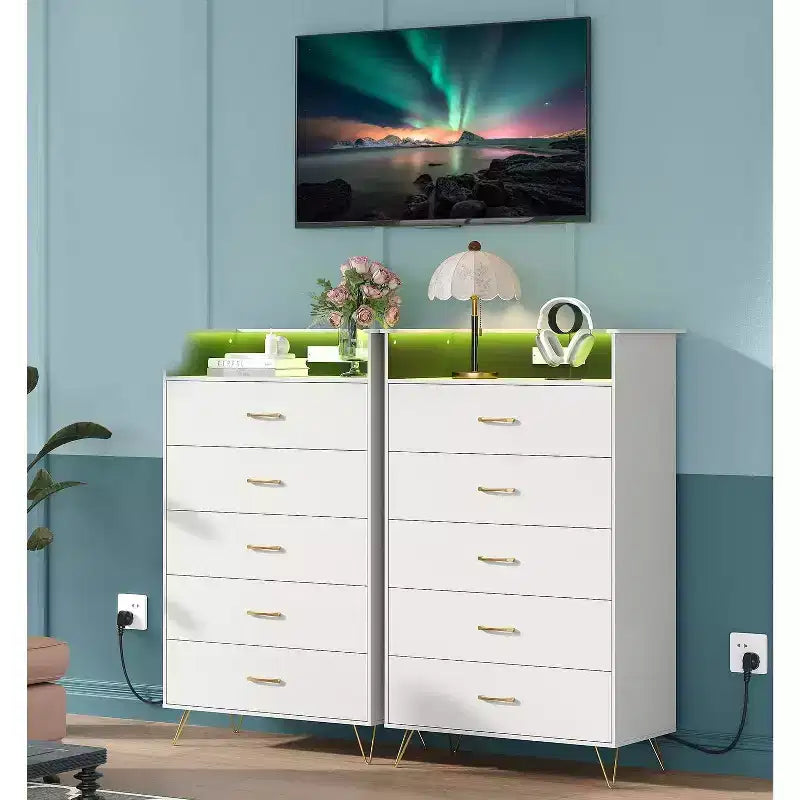 Cassettiera intelligente a 5 cassetti con LED RGB e ricarica – Nero/Bianco