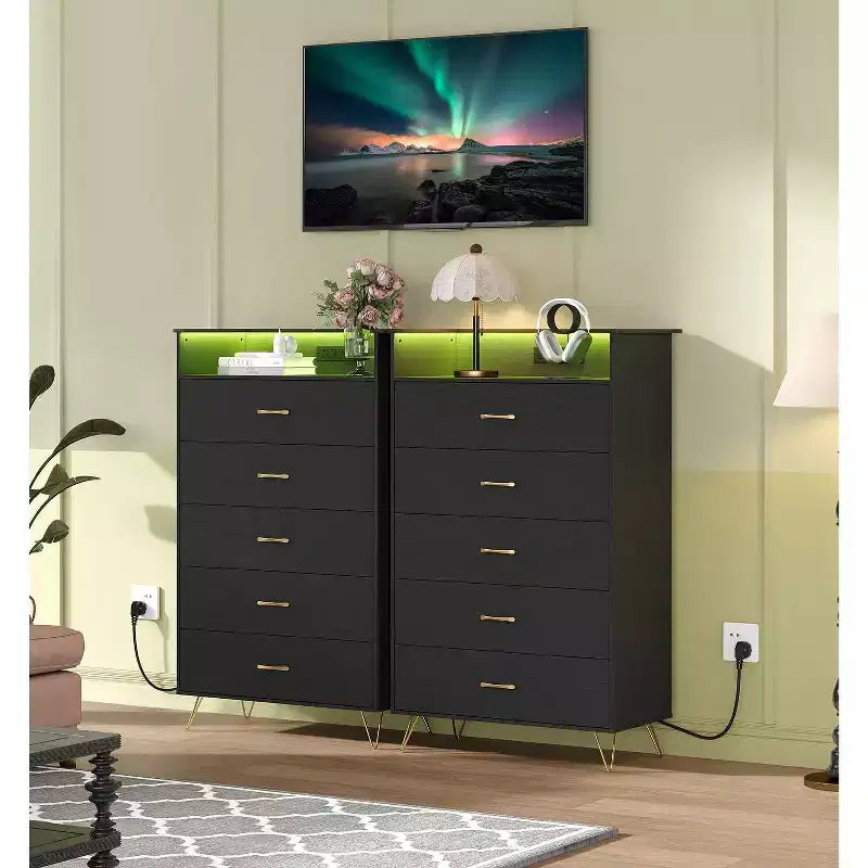 Cassettiera intelligente a 5 cassetti con LED RGB e ricarica – Nero/Bianco