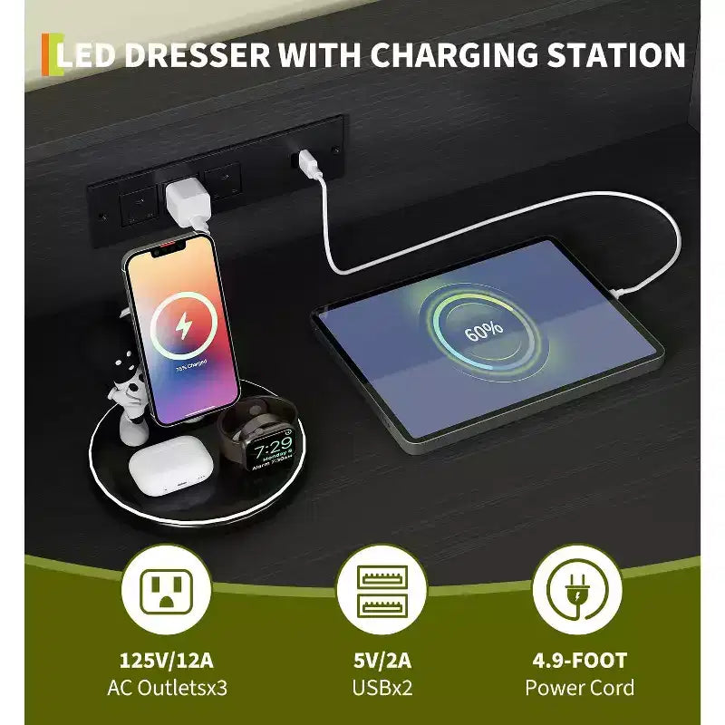 Cassettiera intelligente a 5 cassetti con LED RGB e ricarica – Nero/Bianco