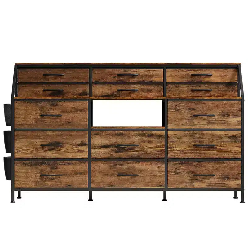 Comò portaoggetti a 14 cassetti (Nero/Bianco/Marrone), 140 cm di larghezza