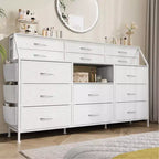 Comò portaoggetti a 14 cassetti (Nero/Bianco/Marrone), 140 cm di larghezza