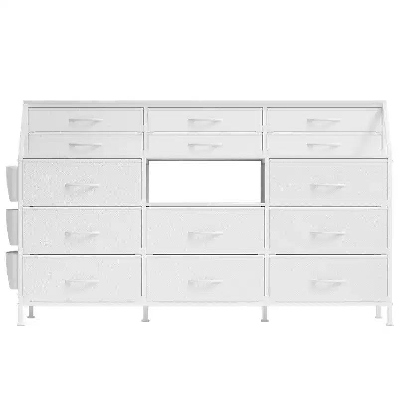 Comò portaoggetti a 14 cassetti (Nero/Bianco/Marrone), 140 cm di larghezza