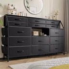 Comò portaoggetti a 14 cassetti (Nero/Bianco/Marrone), 140 cm di larghezza