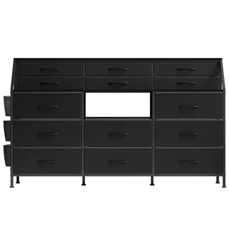 Comò portaoggetti a 14 cassetti (Nero/Bianco/Marrone), 140 cm di larghezza