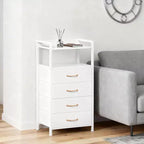 Comodino con 4 cassetti in tessuto e ripiano aperto, nero/marrone/bianco, singolo