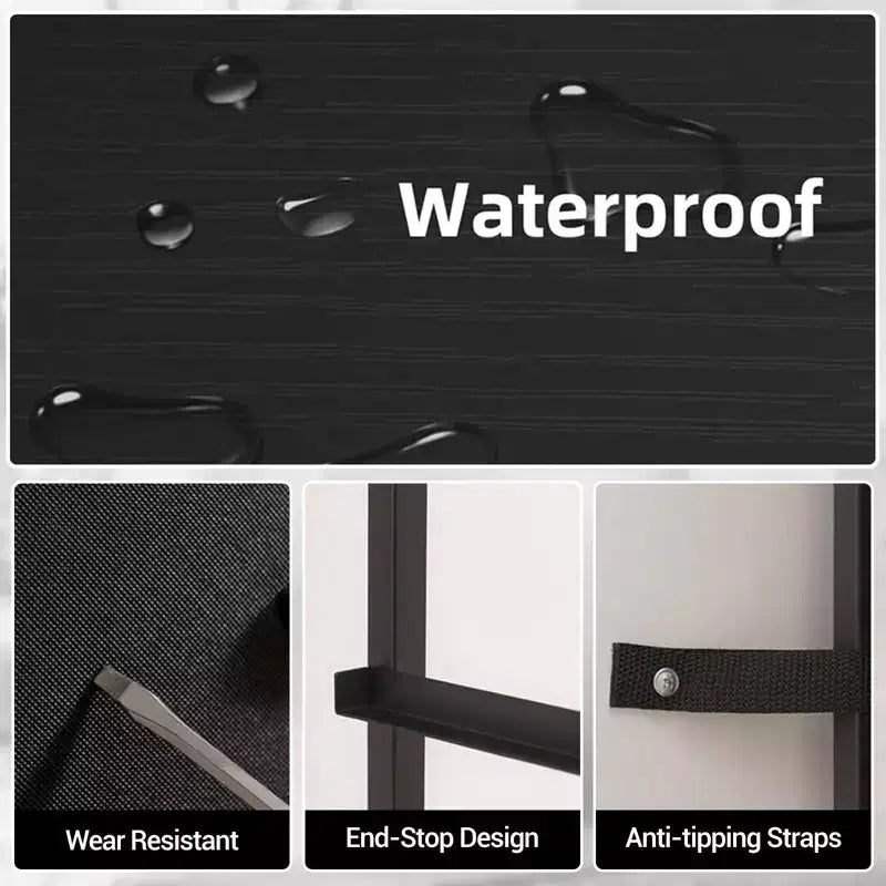 Comodino con 4 cassetti in tessuto e ripiano aperto, nero/marrone/bianco, singolo