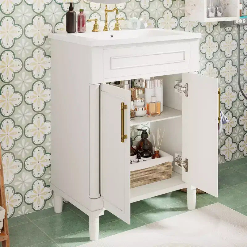 Mobile bagno singolo da 24" con lavabo in ceramica, mobile Shaker, 2 ante con chiusura ammortizzata