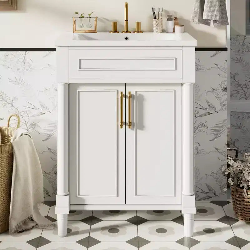Mobile bagno singolo da 24" con lavabo in ceramica, mobile Shaker, 2 ante con chiusura ammortizzata