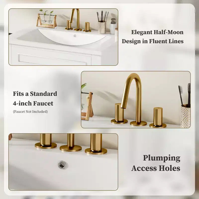 Mobile bagno singolo da 24" con lavabo in ceramica, mobile Shaker, 2 ante con chiusura ammortizzata