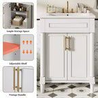 Mobile bagno singolo da 24" con lavabo in ceramica, mobile Shaker, 2 ante con chiusura ammortizzata