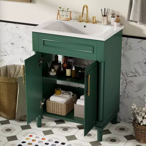 Mobile bagno singolo da 24" con lavabo in ceramica, mobile Shaker, 2 ante con chiusura ammortizzata