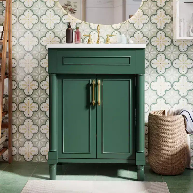 Mobile bagno singolo da 24" con lavabo in ceramica, mobile Shaker, 2 ante con chiusura ammortizzata